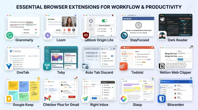 best productivity Chrome extensions 2026 pinned in the Chrome browser toolbar
