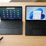 Chromebook vs laptop side by side on a desk