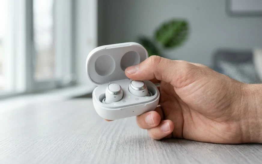 how to reset airpods hand holding an open charging case