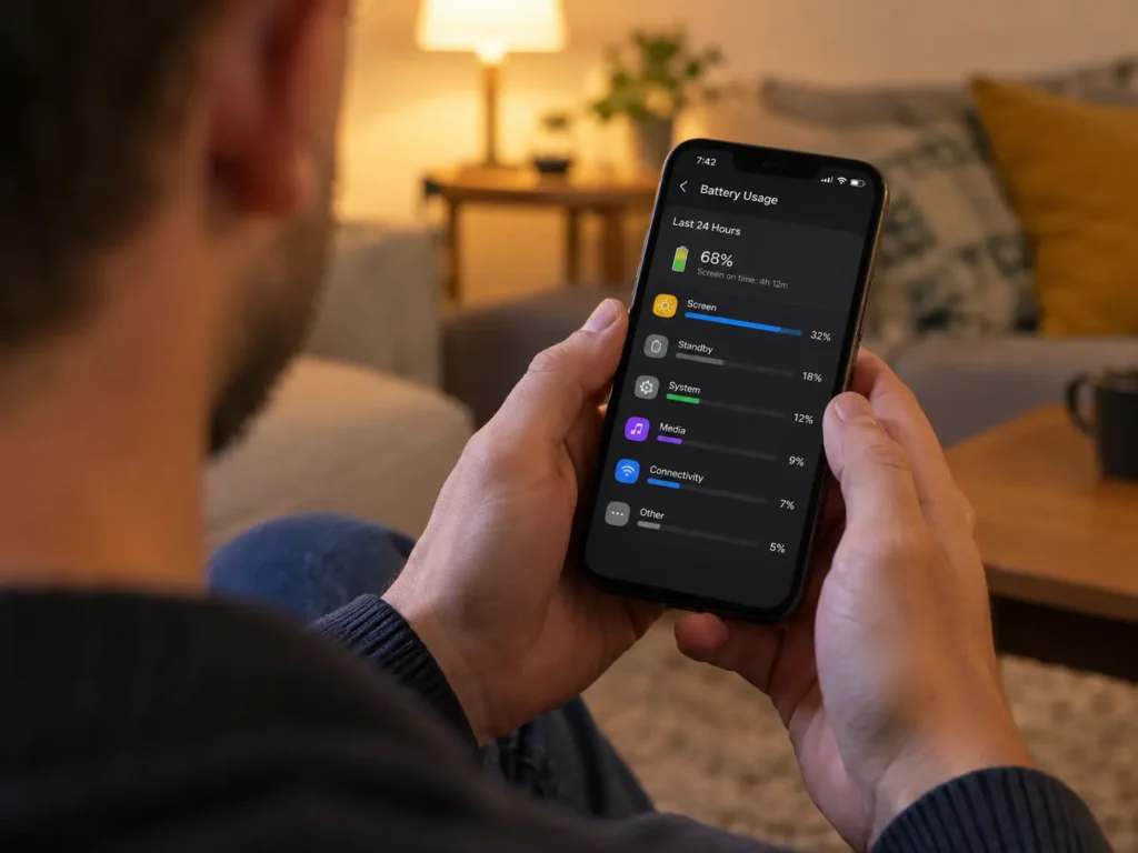 phone battery usage screen showing which apps drain power